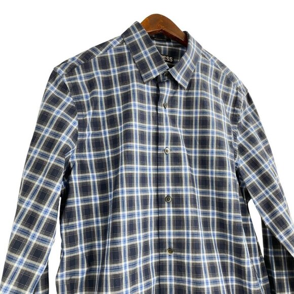 Express Modern Fit Blue Plaid Button Up Shirt Mens Size Medium Office Business - Picture 2 of 8